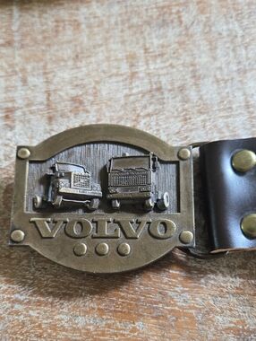 VNTG 1980 Volvo Truck Belt Buckle & Leather Belt - NOS Tonkin Inc. (BIN 007)